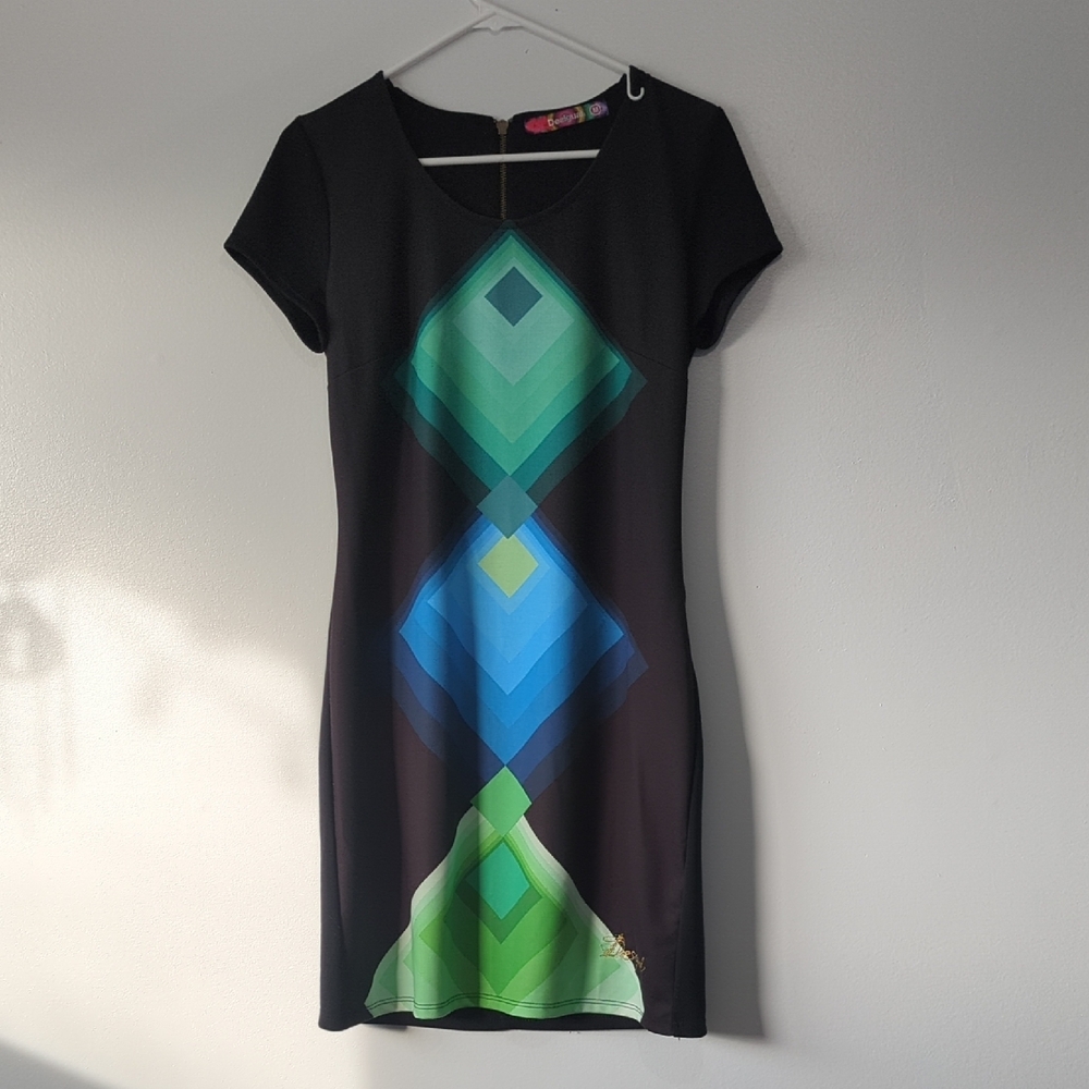 Desigual Black and Blue Sheath Mini Dress